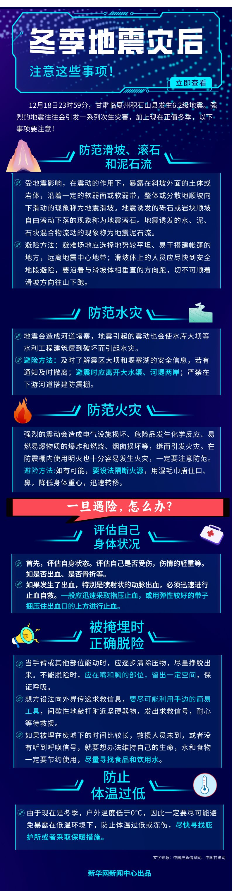 冬季地震灾后注意这些事项！